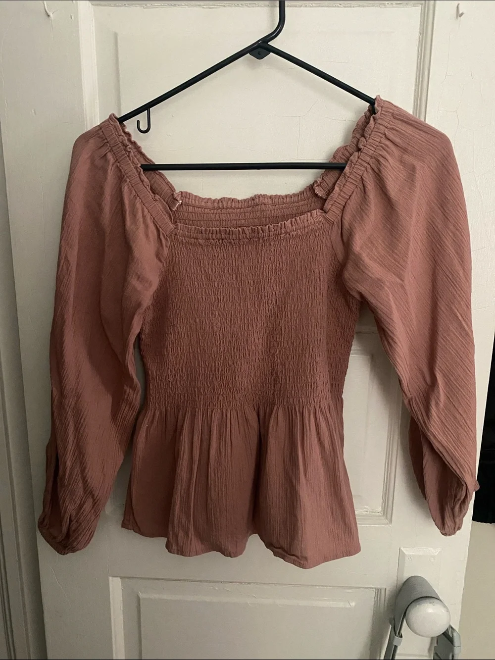 Madewell Smocked Square-Neck Peplum Blouse - Dusty Rose